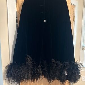 Chic Black Cape with ostrich feather trim